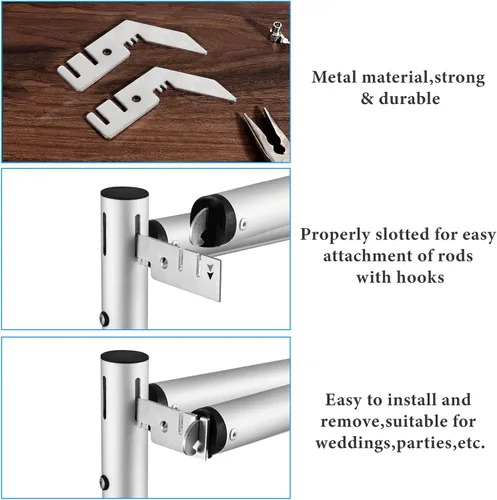 Miniatura 4 de Colgador de barra transversal doble de 3 pulgadas, 4 piezas, tubería y cortina, colgador de cenefa de boda para telón de fondo, portátil, soporte