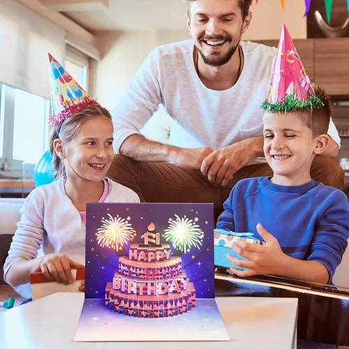 Miniatura 2 de Yinqing Tarjetas de cumpleaños número 11, tarjeta de felicitación de pastel de cumpleaños con luz y música, tarjeta de felicitación de regalo