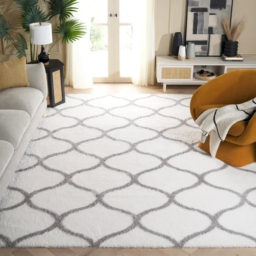 Miniatura 48 de SAFAVIEH Tahoe Shag Collection - Alfombra para pasillo, 2 x 9 pies, color beige y blanco, diseño de enrejado, no desprende pelusa y de fácil
