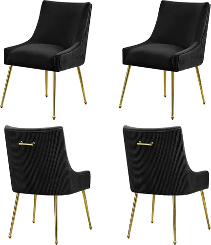 Miniatura 24 de WUTUTUEE Juego de 2 sillas de comedor de terciopelo, patas doradas, sillas decorativas tapizadas de terciopelo, diseño de respaldo plisado y asa