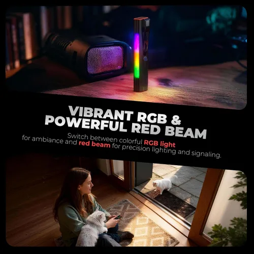 Miniatura 4 de Favourlite Linterna plana recargable, 1200 lúmenes, luz de trabajo magnética de bolsillo con clip, luz lateral RGB y haz rojo, 4 fuentes de luz
