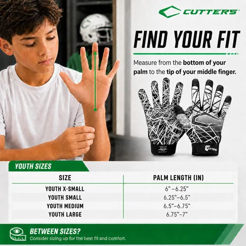 Miniatura 6 de Guantes de fútbol Cutters - Guantes de receptor de fútbol para el día del partido con agarre de silicona de alta adherencia, soporte y protección
