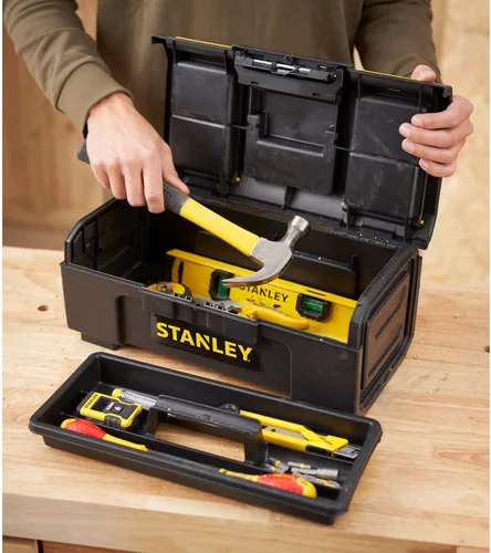 Miniatura 4 de STANLEY Caja de herramientas DIY con 1 pestillo táctil, 2 organizadores de tapa para piezas pequeñas, 16 pulgadas, 1-79-216
