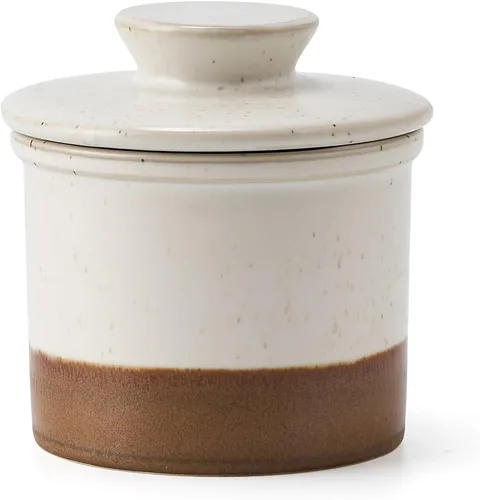 Miniatura 11 de XELA Vasija de mantequilla de cerámica, el esmaltado reactivo original, plato de mantequilla con línea de agua para mantequilla fresca para untar