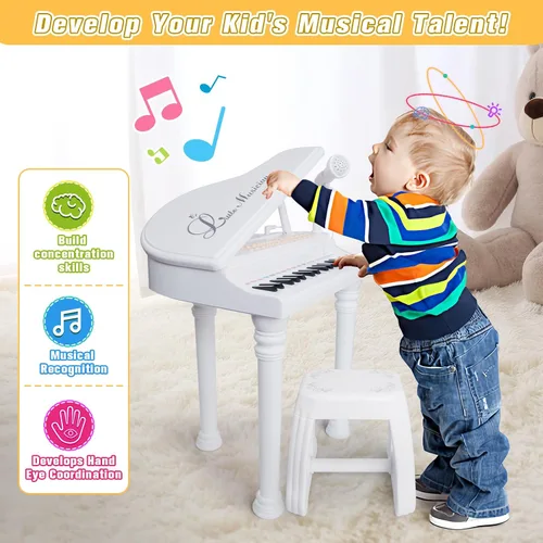 Miniatura 3 de Love&Mini - Teclado/piano electrónico de juguete con 31 teclas como regalo de cumpleaños para niñas bebés de 3 años de edad, con micrófono, taburete