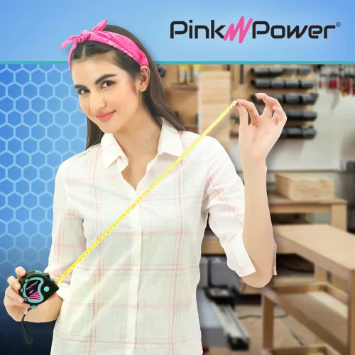 Miniatura 5 de Pink Power Cinta métrica con fracciones – Cinta métrica azul resistente, pequeña, retráctil, con marcas de fácil lectura, retorno centrado
