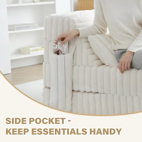 Miniatura 5 de Tiita Sofá Cama Plegable - Silla Reclinable Convertible de 4 Pliegues con Funda de Pana y Almohada Rectangular, Colchón de Sofá de Suelo para beige