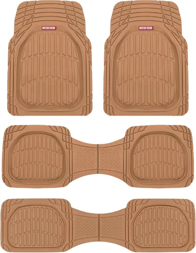 Motor Trend FlexTough - Alfombrillas de Goma Beige Originales para Vehículos de 3 Filas, Delantera y Trasera 2ª Fila Plato Hondo Todo Clima
