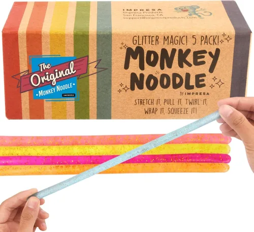IMPRESA Hilos de fideos sensoriales con purpurina – Monkey Noodle Fidget para aliviar el estrés y concentrarse – Cuerdas elásticas brillantes y