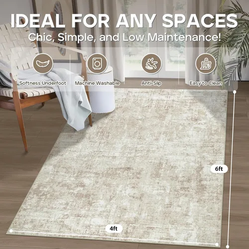 Miniatura 2 de Alfombra lavable de 4 x 6 pies para sala de estar, alfombra grande moderna para comedor y dormitorio, antideslizante, pelo bajo, 4 x 6 pulgadas