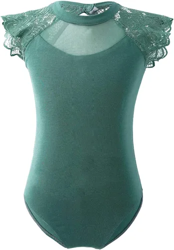 JEATHA Leotardos de ballet para niñas, camisetas de baile, bailarina, encaje floral, con botones, entrepierna