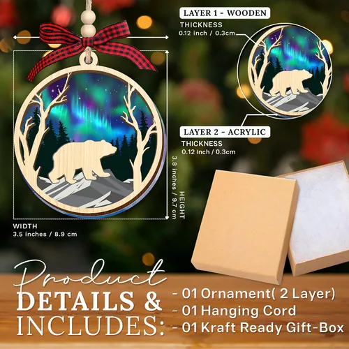 Miniatura 2 de HEXMOZ Adornos de Oso para Árbol de Navidad - Regalos de Osos para Mujeres, Hombres, Amantes de los Osos - Adorno de Navidad de Osos, Ideas