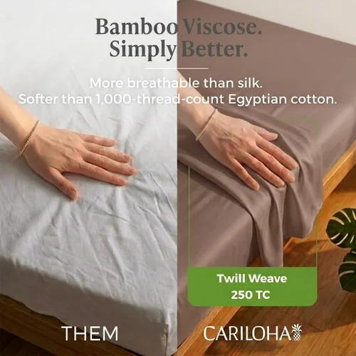 Miniatura 3 de Cariloha Set de sábanas clásico de 4 piezas Ropa de cama de playa King Material de viscosa Extra suave, refrescante para personas que
