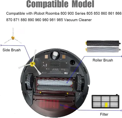 Miniatura 2 de Piezas de repuesto para aspiradora iRobot Roomba 800 900 Series 805 850 860 861 866 870 871 880 890 960 980 980 981 985, 4 filtros, 4 cepillos