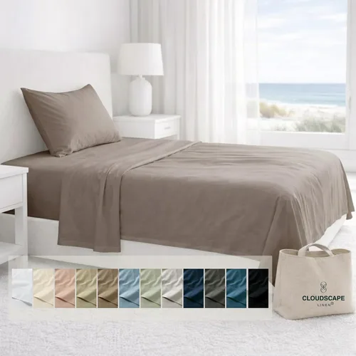 Miniatura 42 de Cloud Scape Linen - Juego de sábanas de algodón egipcio de doble capa, tamaño individual, tejido de satén de fibra larga, juego de 3 piezas, ropa