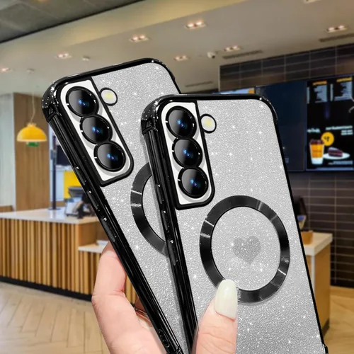 Miniatura 3 de ZONRW Funda magnética para Samsung Galaxy S21, para mujeres y niñas, suave chapado de lujo, con purpurina degradada, bonita funda de corazón