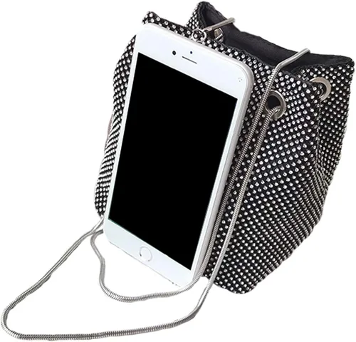 Miniatura 5 de Ayliss - Bolsa tipo cubo con diamantes de imitación para mujer, que se cruza en el cuerpo, tamaño minipequeño, brillante, de noche