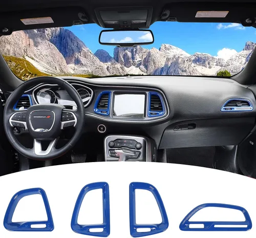 Voodonala para Dodge Challenger 2015-2021, accesorio de recorte para salida de aire de la consola central (Azul, 4 piezas)