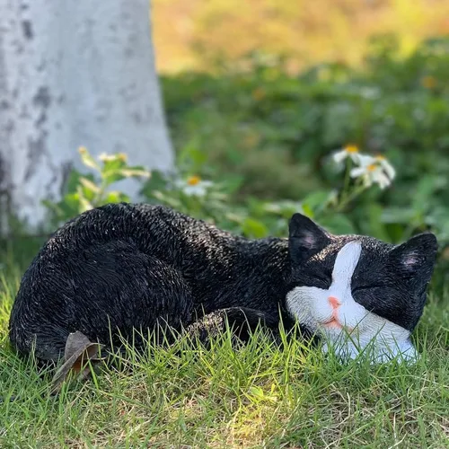 Miniatura 6 de Estatua de gato al aire libre figuras de gato decoración de jardín, estatua de gato de esmoquin negro atigrado estatua decorativa para patio, patio