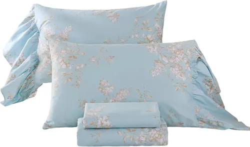 Miniatura 11 de ABREEZE Juego de sábanas con estampado floral beige, juego de ropa de cama bohemio, juego de ropa de cama de lujo de 4 piezas, medallón de damasco