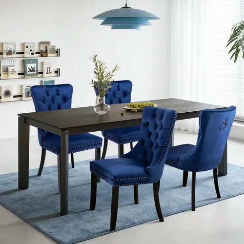 Miniatura 63 de SoarFlash Juego de 2 sillas de comedor de tela de lino, sillas de comedor tapizadas con ribete de cabeza de clavo y patas de madera de color claro