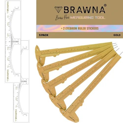 Miniatura 7 de BRAWNA Brow Pro Herramienta de medición – Regla de cejas de doble escala para microblading, cejas y maquilladores – Regla de pinza de cejas de Dorado
