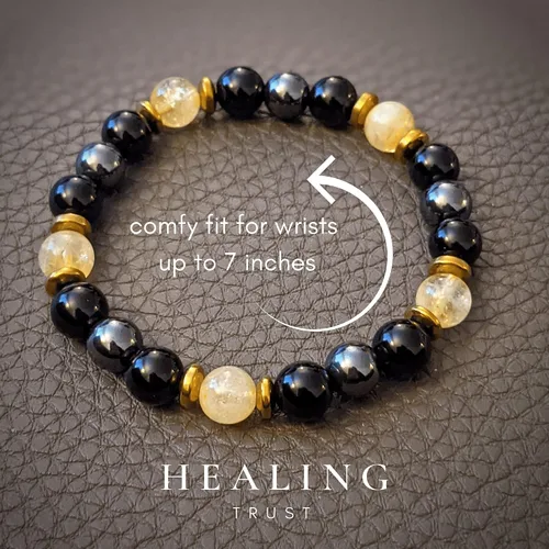Miniatura 6 de Confianza curativa Pulsera de citrino, pulsera de hematita de obsidiana negra, joyería de cristal de citrino, pulsera de riqueza de obsidiana negra