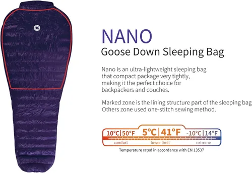 Miniatura 3 de Nano 5 grados 700FP Ultra Dry Goose Down Saco de dormir ultraligero al aire libre camping senderismo saco de dormir para hombres y mujeres