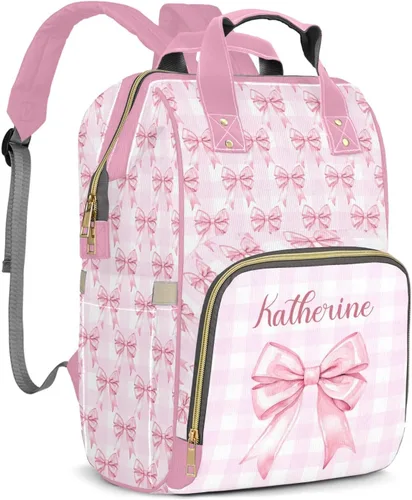 Miniatura 8 de Mochila de pañales personalizada con lazo con nombre, gran capacidad, multifuncional, bolsa de mamá, impermeable, elegante bolsa de lactancia Arco 05