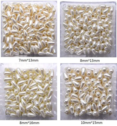 Miniatura 4 de Cuentas de perlas de imitación, cuentas de joyería de perlas de plástico blanco con agujero recto en forma de gota, cuentas de imitación de perlas