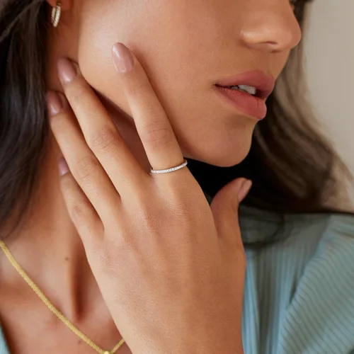 Miniatura 2 de PAVOI 14K Gold Plated Solid 925 Sterling Silver CZ Simulated Diamond Stackable Ring Eternity Bands for Women