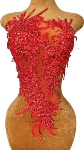 Miniatura 8 de Vestido de novia con cuentas a mano, parches para coser en apliques de encaje con diamantes de imitación, accesorios de cristales de bricolaje