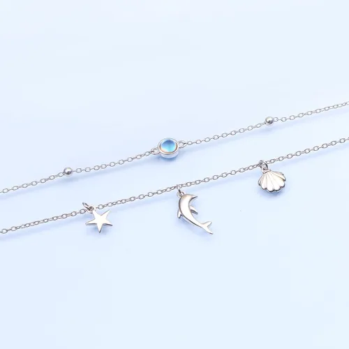 Miniatura 5 de FLYOW - Cadena para el tobillo para mujeres, plata Sterling S925, ajustable, con cuentas, diseño de corazón