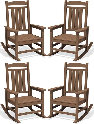 Miniatura 27 de KINGYES Mecedoras de polietileno de alta densidad para exteriores, sillas mecedoras para patio con soporte de 330 libras, balancín suave para porche