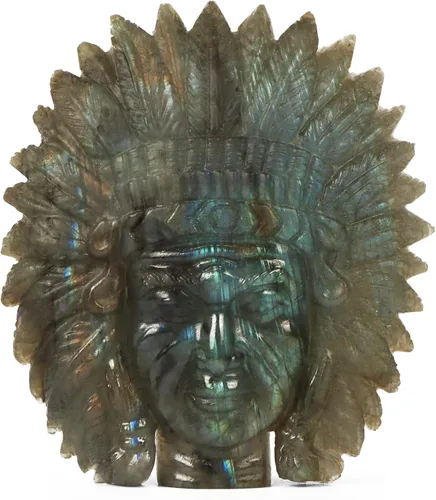 Miniatura 9 de SMQ Estatua de cabeza de calavera india de cristal de labradorita de 2.5 pulgadas, figura de calavera tallada a mano, adorno de piedra curativa