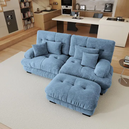 Miniatura 15 de Sofá modular de gran tamaño de 94 pulgadas, sofás seccionales grandes de color beige y blanco para sala de estar, juego de sofá de terciopelo, sofás