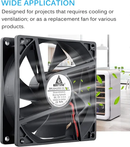 Miniatura 4 de GDSTIME 3.622 in x 3.622 in x 0.984 in 3.543 in 3.6 pulgadas 12v sin escobillas DC ventilador de enfriamiento 2 pines