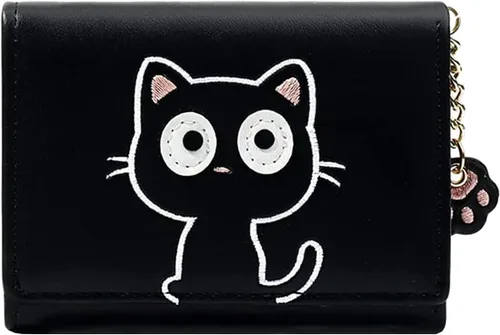 Sunwel Fashion Lindo portatarjetas con diseño de gato pequeño - Estuche para tarjetas con cremallera de acordeón, bolsillos para efectivo, monedero