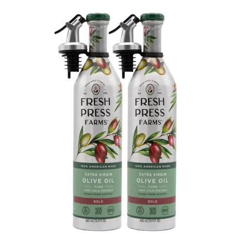 Fresh Press Farms Aceite de Oliva Virgen Extra Prensado en Frío Audaz, 16.4 Fl Oz (Paquete de 2), Cultivado en Georgia, 100% Hecho en Estados