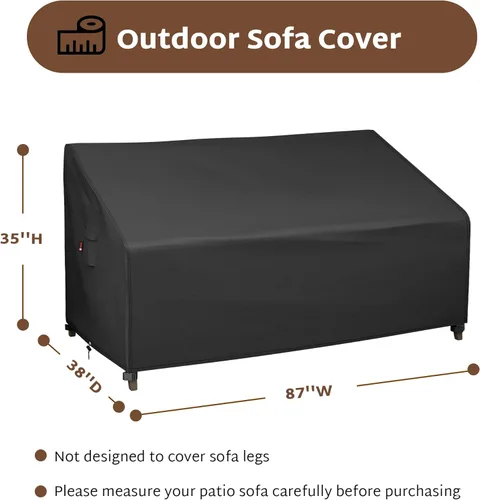 Miniatura 6 de iBirdie Funda de sofá para muebles de patio, 87 x 38 x 35 pulgadas, funda impermeable para sofá biplaza de 3 plazas, para exteriores, color negro