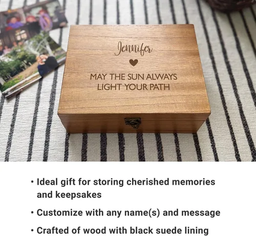 Miniatura 3 de Let's Make Memories Caja de recuerdos de madera personalizada con tapa con bisagras, caja de recuerdos de madera, almacenamiento decorativo