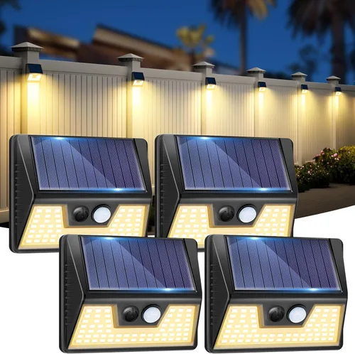 Miniatura 12 de vighep Paquete de 12 luces solares de movimiento para exteriores, luces impermeables para valla al aire libre, luces LED de pared blancas cálidas