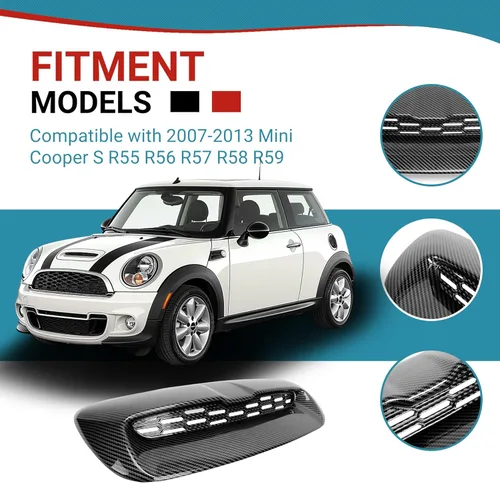 Miniatura 2 de Kojem Capó Rejilla de Ventilación de Entrada de Aire Cubierta Compatible con Mini Cooper S R55 R56 R57 R58 R59 2007-2013 Negro Pintado-negro