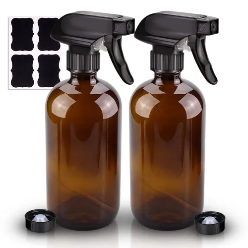 Botellas de spray de vidrio ámbar Wedama, paquete de 2 botellas de vidrio de 16 oz para soluciones de limpieza y aceites esenciales, botella de