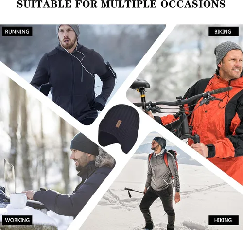 Miniatura 6 de Gorro de invierno para hombre, guantes para pantalla táctil, calentador de cuello 3 en 1, conjunto con forro polar