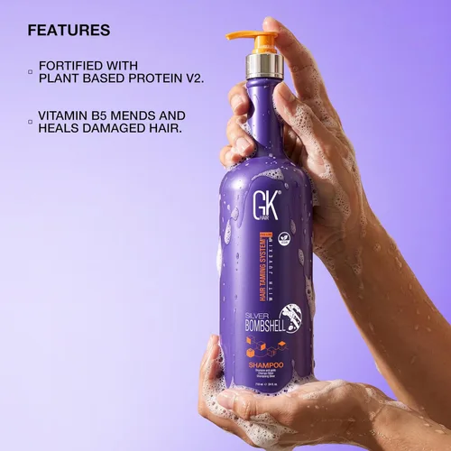 Miniatura 5 de GK HAIR Champú plateado con vitamina B5, 24 onzas, elimina los tonos amarillos y naranjas de cabello rubio, gris y plateado Champú tonificante