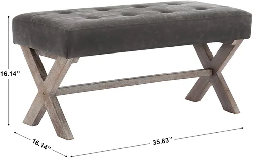 Miniatura 2 de chairus Banco de entrada tapizado de piel sintética, asiento de banco de dormitorio de 36 pulgadas con patas de madera en forma de X para sala