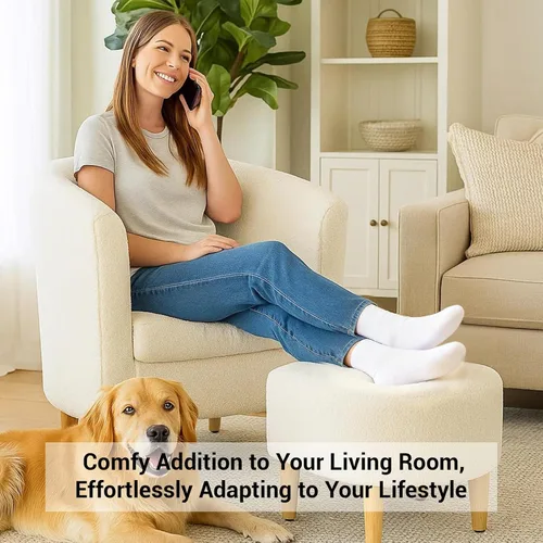 Miniatura 6 de DAZONE Silla decorativa Sherpa con otomana, sillón blanco esponjoso de barril de peluche para sala de estar acogedora, sillas pequeñas y cómodas