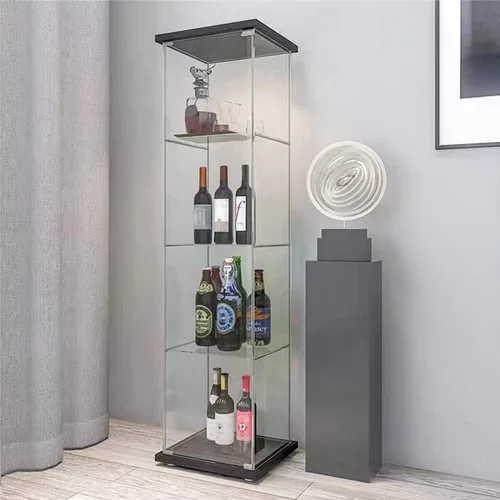 Miniatura 9 de Moderno vitrina de cristal de 4 niveles con puerta transparente, vitrina de la colección Curio de vidrio templado de 0.197 in, vitrina de cristal