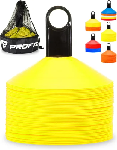 Miniatura 9 de Juego de 50 conos de disco profesionales para fútbol, con bolsa de transporte y soporte para entrenamiento, marcadores de campo con diseño de cono